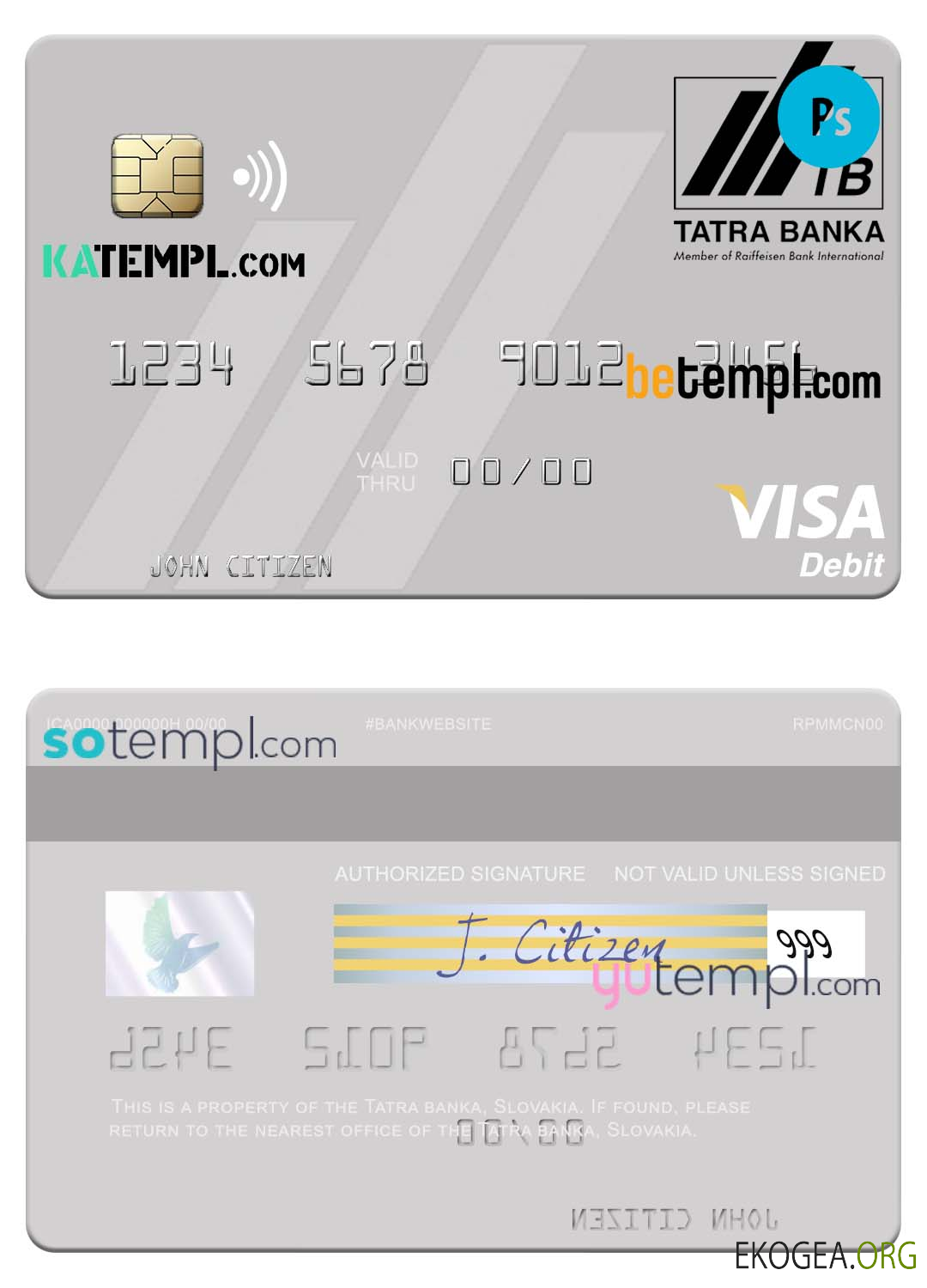 Modèle de carte de débit visa Slovaquie Tatra Banka au format PSD